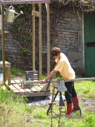 Anna working on the shower