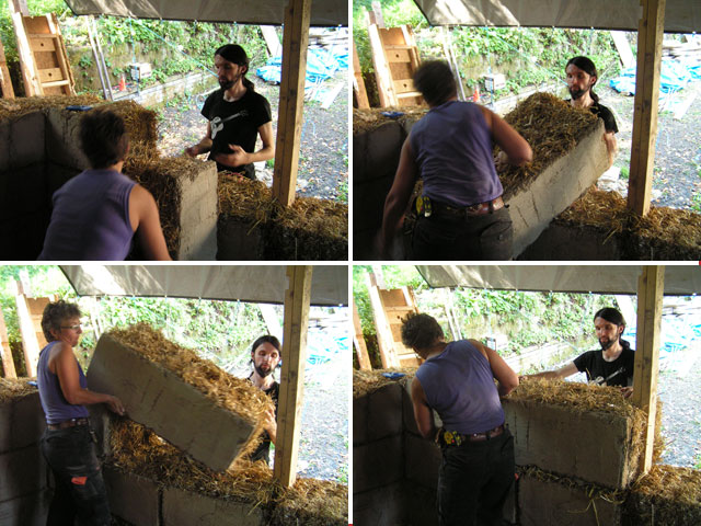 steven and rae putting a bale in