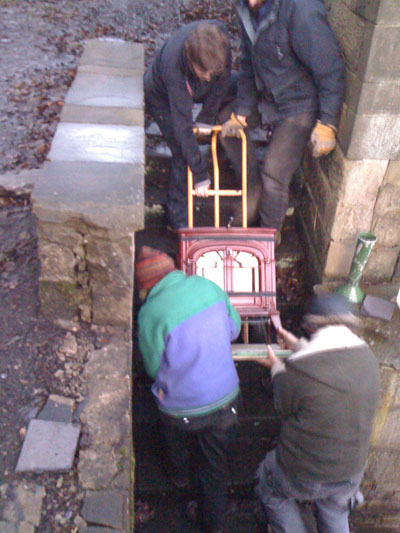 getting the stove down the stairs