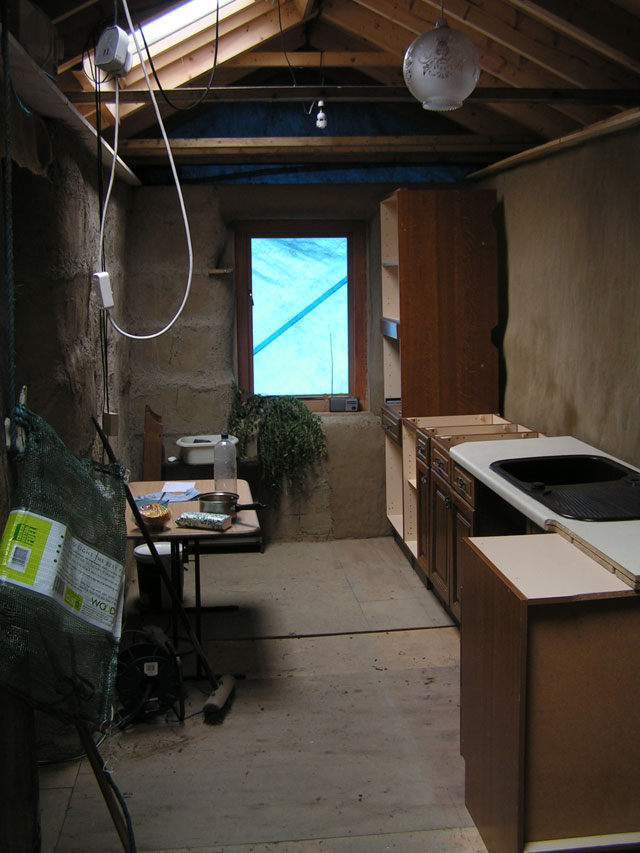 the kitchen units in place