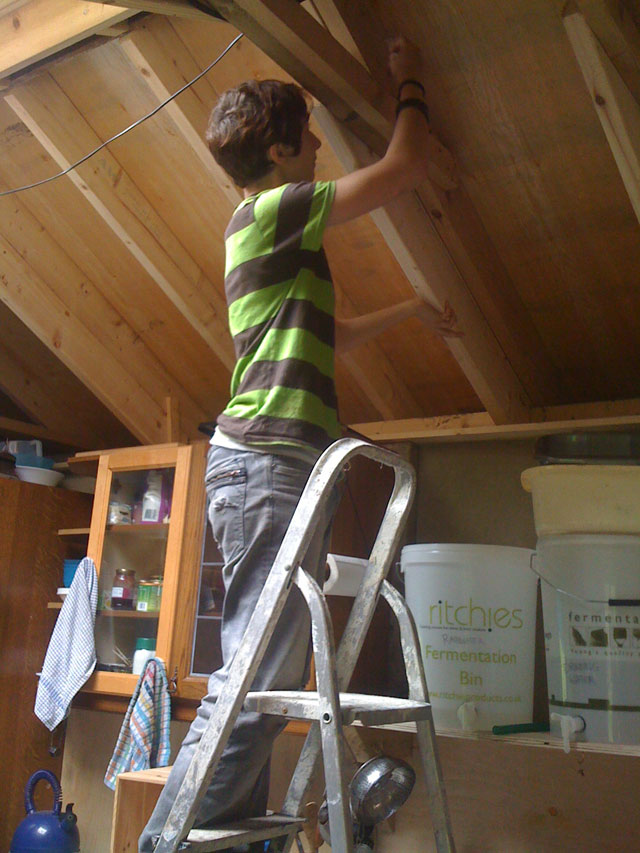 anna working on the ceiling