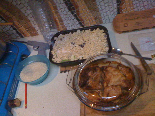 slow-cooked chicken, rice and apple crisp