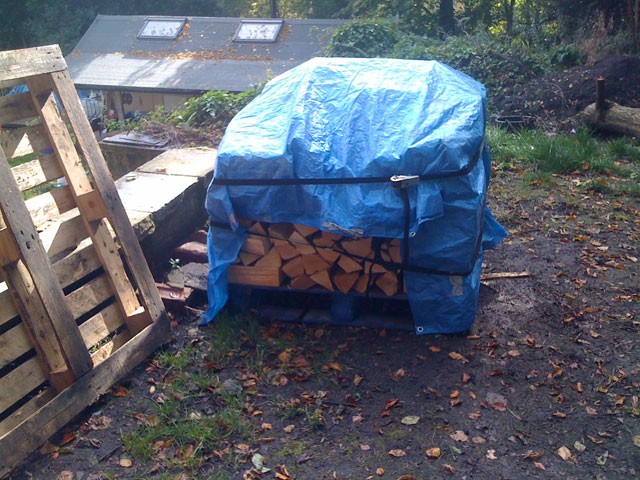 Tarped firewood pile