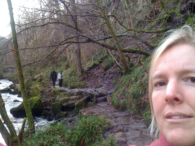 woodland path, Elmo and Anna with me in the foreground