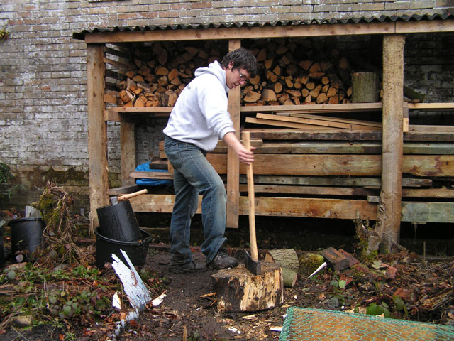 Sam splitting wood