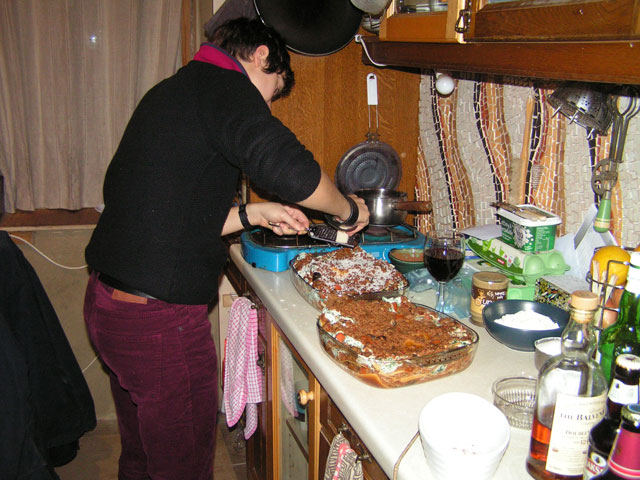 Anna making lasagna