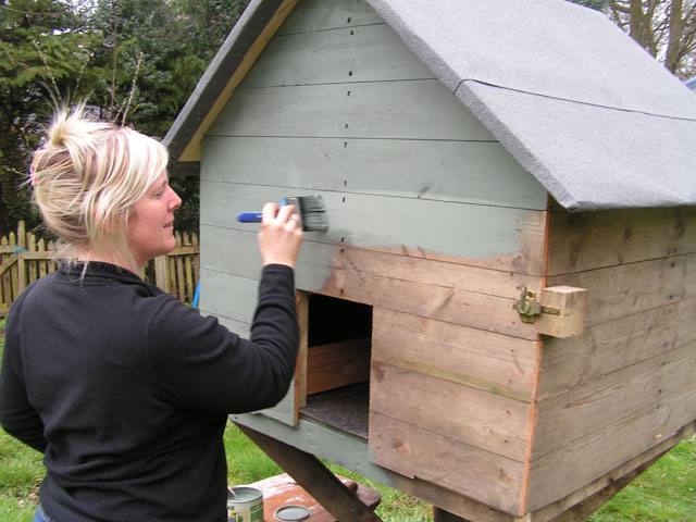 Grace painting the chicken house