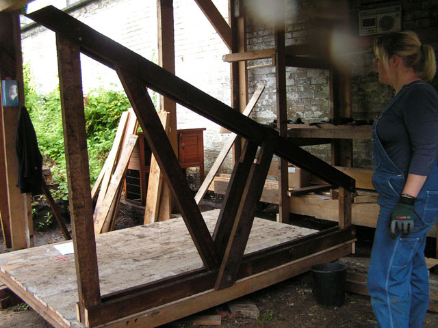 Me admiring the finished wall frame