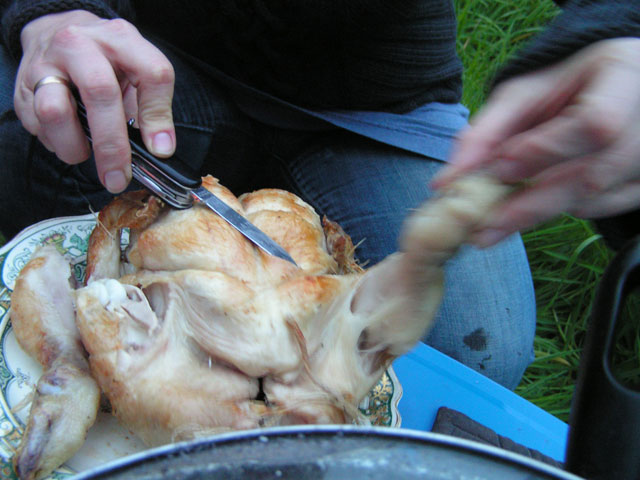carving the chicken