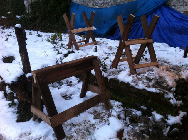 a herd, or team, of sawhorses