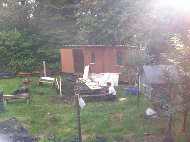 Craig working on the brew hut