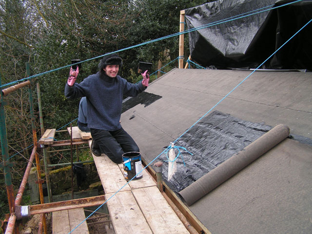 Steven demonstrating roofing technique